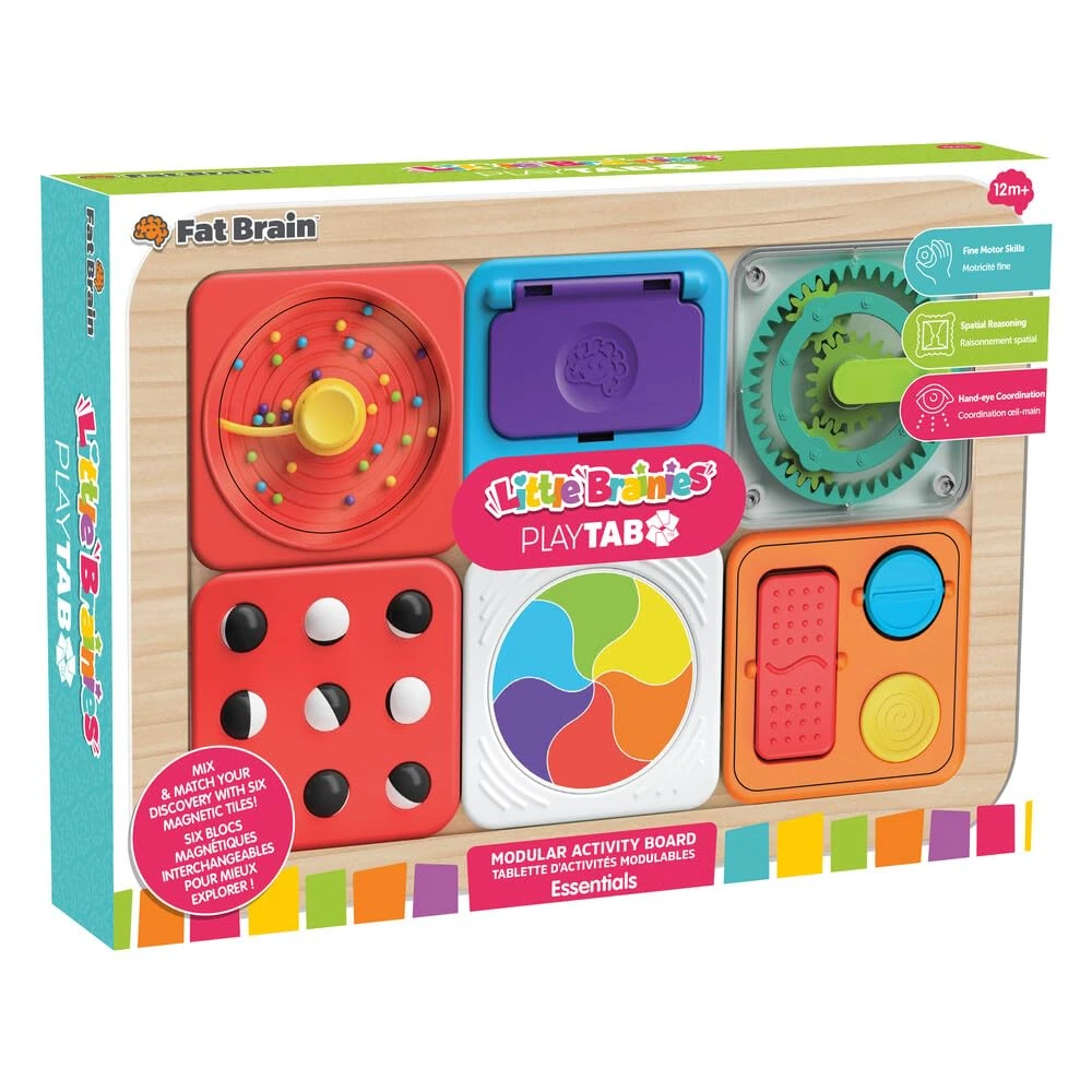 Fat Brain Toys PlayTab Essential Set, Magnetic Sensory Activity Board, Motor Skills, On-the-Go Play, Toddler Educational Toy, Textures and Gears for Ages 12 Months and Up