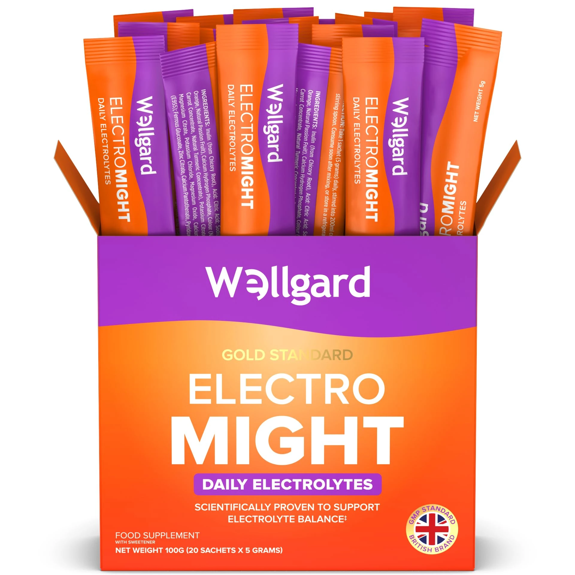 Wellgard Electromight - Advanced Electrolytes Sachets with Magnesium, Iron & Vitamin C, Energy & Muscle Function Supplement, 20 Sachets