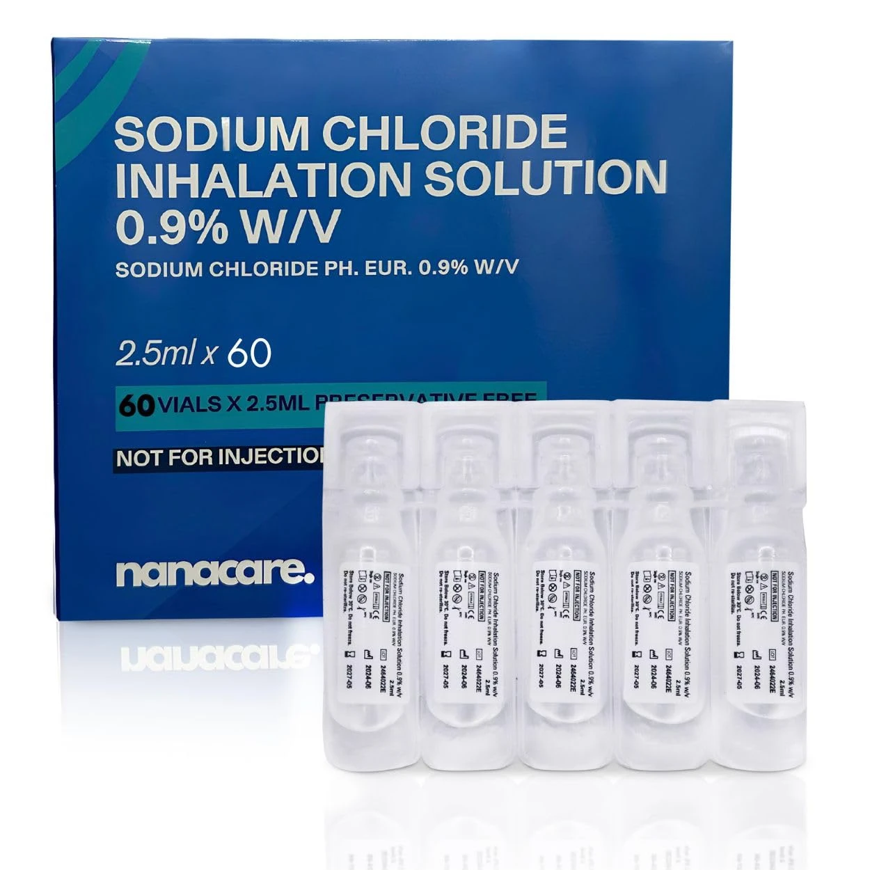 Nanacare Saline Solution 0.9% - 60 X 2.5 ml Vials | Saline Solution for Nebuliser| Sodium Chloride NACL | Sterile Inhalation Saline Solution | Isotonic Solution