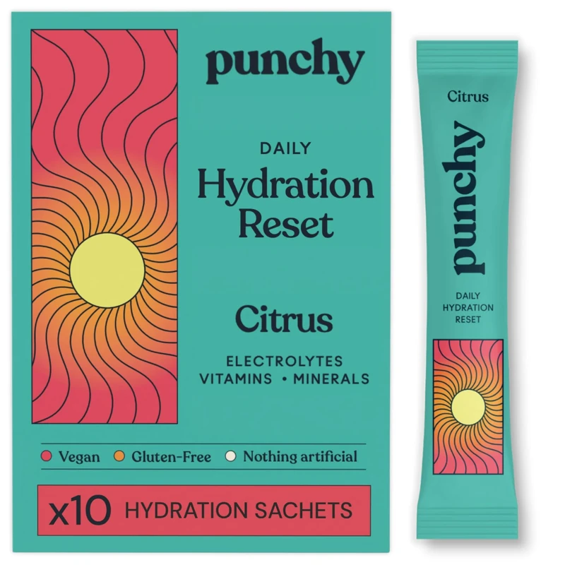 10 Pack Electrolytes Sachets - Fast Absorbing Hydration Sachets - Rehydration Sachet Packed with Vitamins - No Artificial Sweeteners or Preservatives - Citrus Electrolytes Powder by Punchy