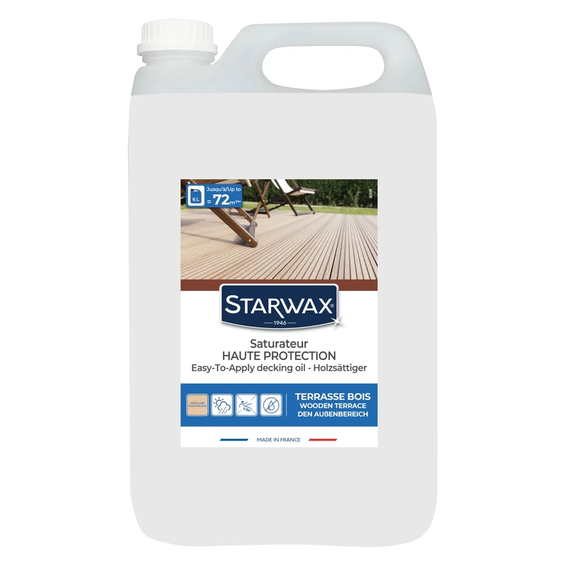 STARWAX - High protection saturator - colorless - Large format - Protects and deeply nourishes the wood fibers - Weather resistant - Quick drying - Odorless - Made in France 6L