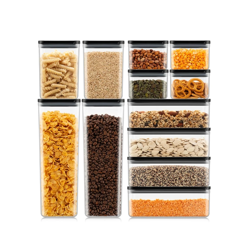 Bodum Set of 12 Storage Jars with Black Lids CANTEEN - BPA-Free & Dishwasher Safe Food Containers - Stackable & Transparent