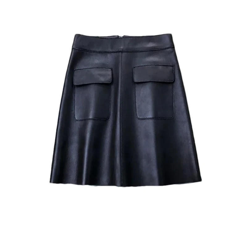 Pulcykp Women Leather Short Skirts Fall Winter High-Waisted Mini Leather Skirt Zip Up Sexy Pencil Skirt Black M(6)