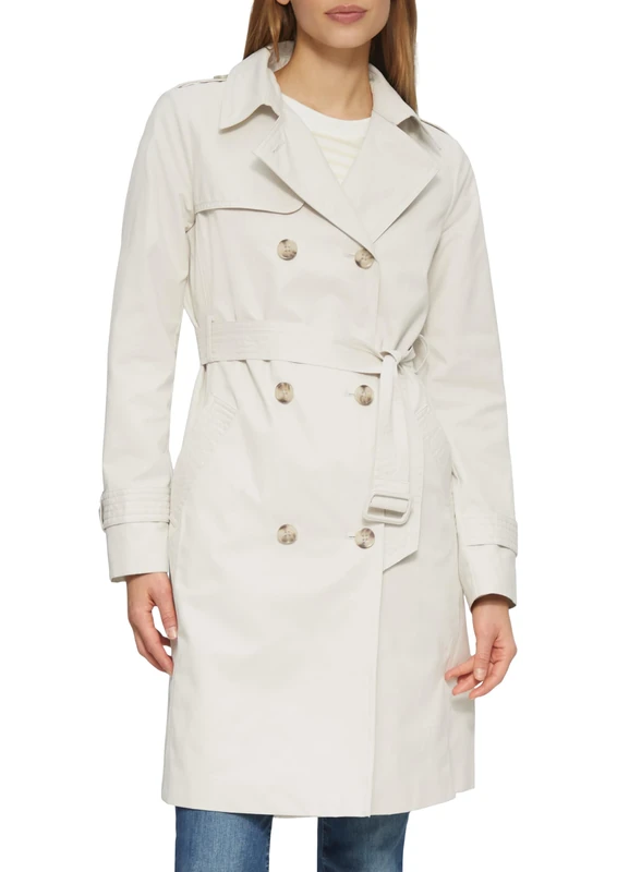 s.Oliver Women's Trench Coat with Striped Lining - Timeless for Transition & City, wool white, 16