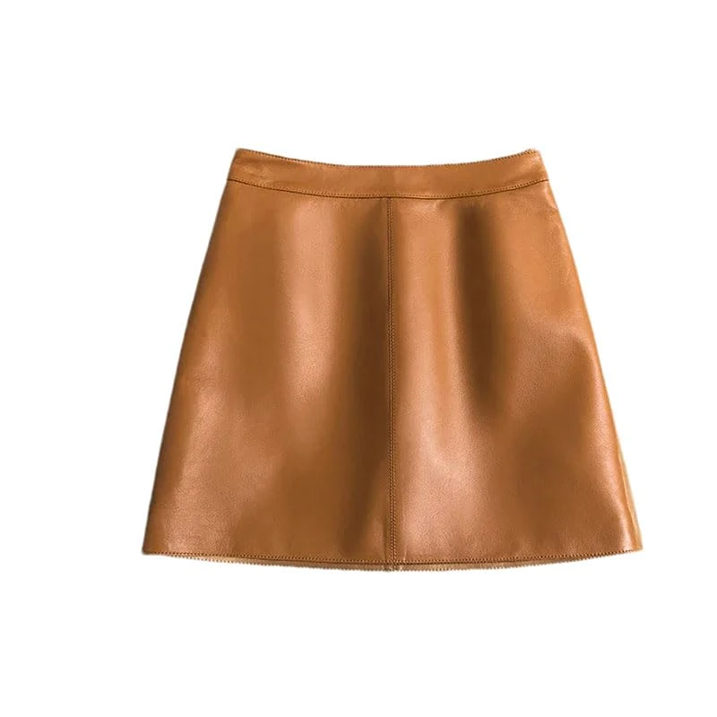 Pulcykp Women Leather Skirts Trending Fashion Leather Short Skirt Fall Winter Sexy Mini Pencil Skirt Brown XL(12)