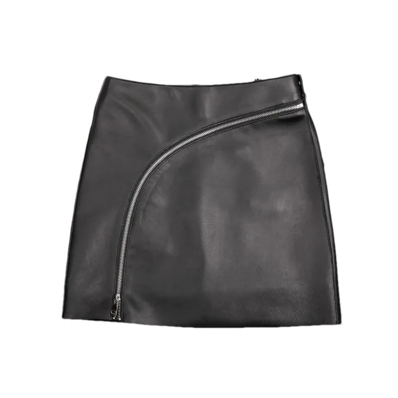 Women High Waist Mini Leather Skirt Personality Zipper A-Line Wrap Skirts Street Black Punk Skirts Black M