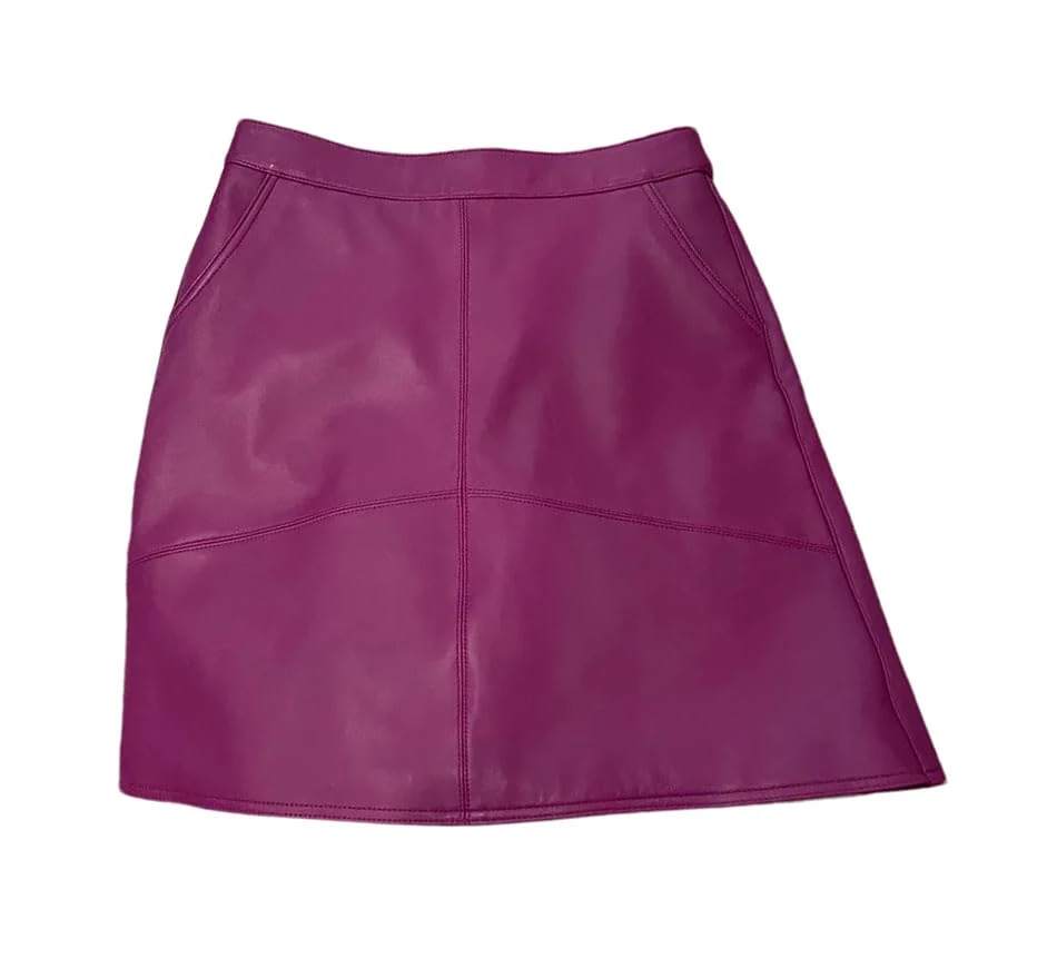 Women A-Line Leather Skirts High Waist Mini Slim Solid Skirt High-Waisted Skirt with Side Slit Fushia XL
