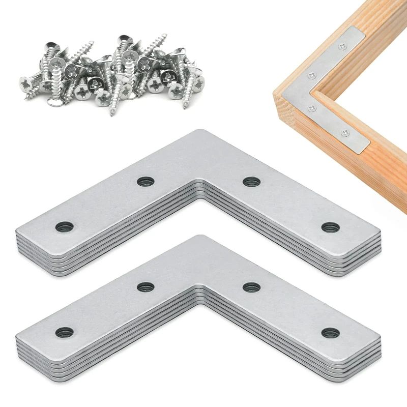 Angle Brackets Corner Bracket for Wood 10 Pcs | 76mm x 76mm x 16mm | L Brackets for Wood with 40 Screws - Galvanised Steel Plate Set for Fixing and Repairing Furniture, Tables (3in / 76mm)