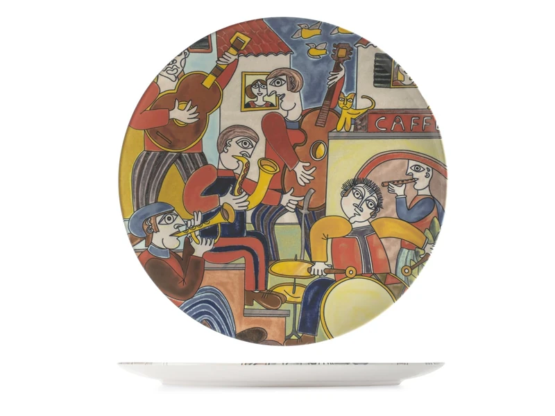 H&H - Set of 6 Round/Serving Plates - Pablo - Decorated Stoneware - Elegant Plates 32 cm, Dishwasher and Microwave Safe - Design Inspired by Pablo Picasso