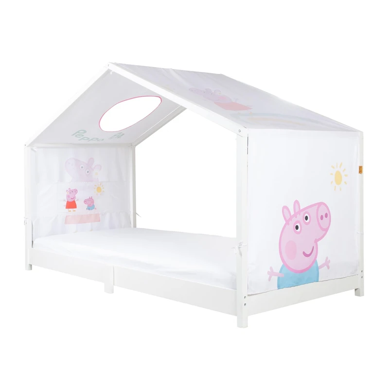 roba Cover for Montessori House Beds 90 x 200 cm in Peppa Pig Design - Suitable Accessory for Canopy Bed Conversion - Includes 3 Storage Pockets & Roof Window