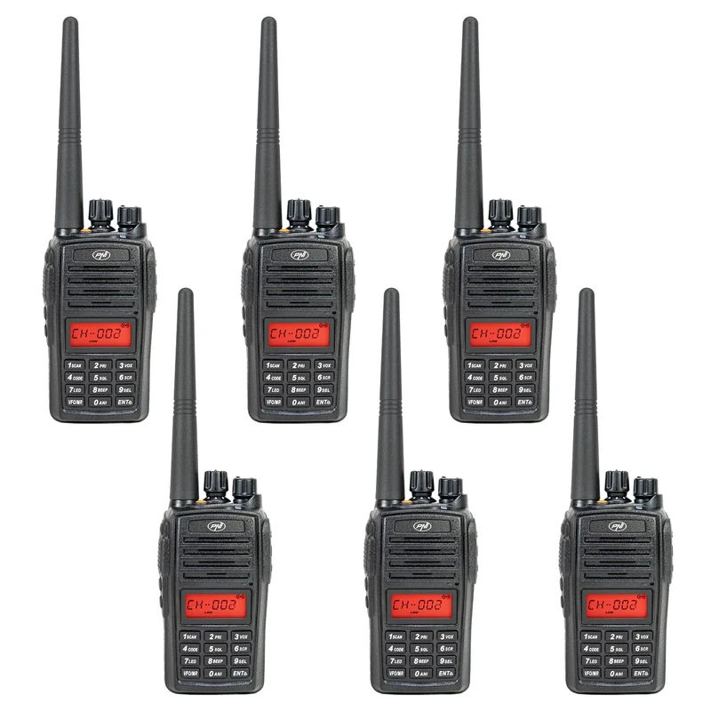 Kit of 6 portable radio stations PNI PMR R18, 446MHz, 0.5W, 128 channels, 16 PMR and 50 CTCSS and 104 DCS tones, FM radio, programmable, Waterproof IP67