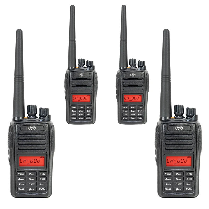 Kit of 4 portable radio stations PNI PMR R18, 446MHz, 0.5W, 128 channels, 16 PMR and 50 CTCSS and 104 DCS tones, FM radio, programmable, Waterproof IP67