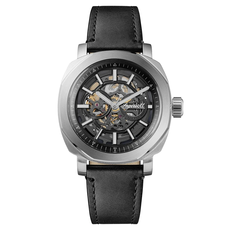 Ingersoll The Outrider Mens 44mm Automatic Watch with Black Dial and Black Leather Strap