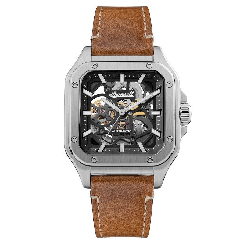 Ingersoll The Ollie Mens 45mm Automatic Watch with Black Dial and Brown Leather Strap