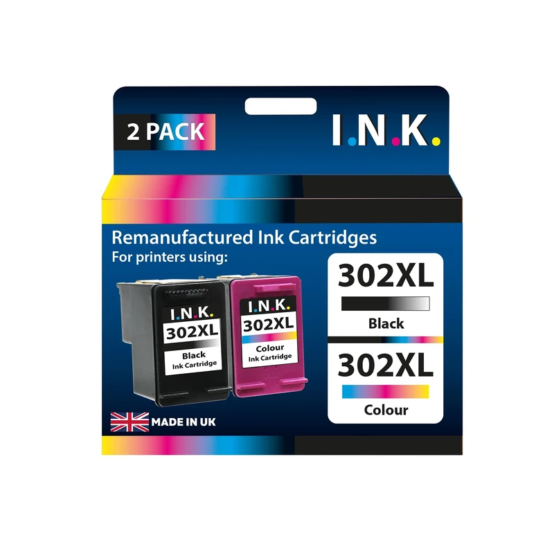I.N.K. Remanufactured 302XL InkJet Cartridges 2 Pack Black & Tri-Colour Compatible with DeskJet 2136, 3638, 3639 Envy 4520, 4524, 4526, 4527, OfficeJet 4657, 4658, 5220, 5230, 5232, 5258, 5264