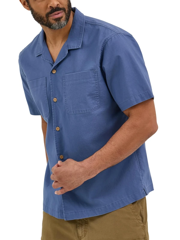 Wrangler Authentics Men's Short Sleeve Camp Shirt, Vintage Indigo, XL