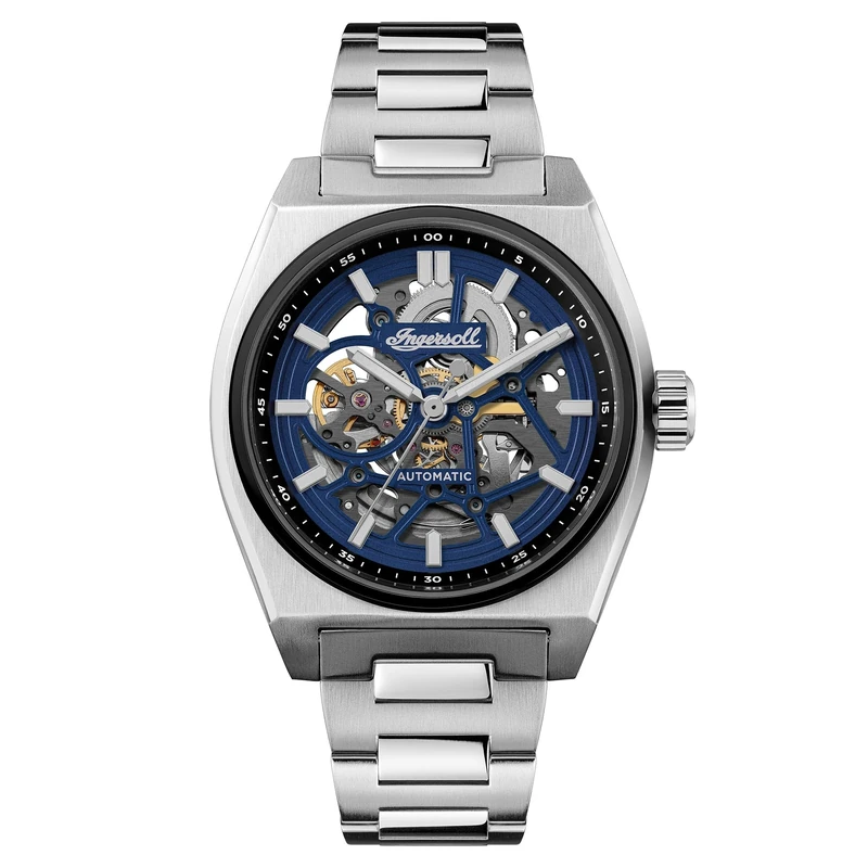 Ingersoll The Vert Mens 43mm Automatic Watch with Blue Dial and Silver Stainless Steel Bracelet Strap - Image 1