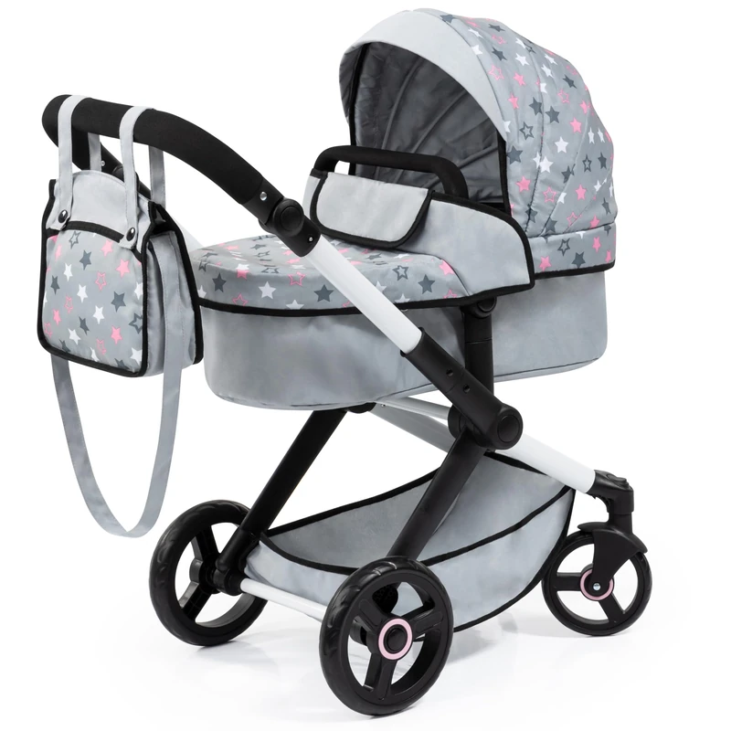Bayer Baby Dolls Pram XEO - Convertible Doll Pushchair, Carrycot & Changing Bag - Stroller with Adjustable Handle Height for Girls, Tall Dolls Pram for 6+, 3-5 Year Olds - Floral Pink