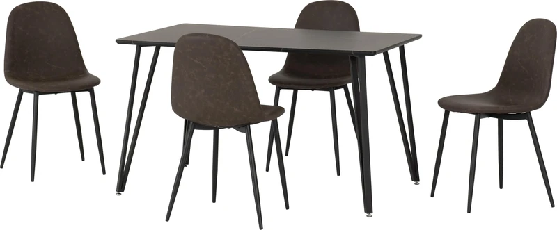 Seconique Marlow Dining Set with Athens Chairs in Black Marble Effect/Black/Brown Faux Leather