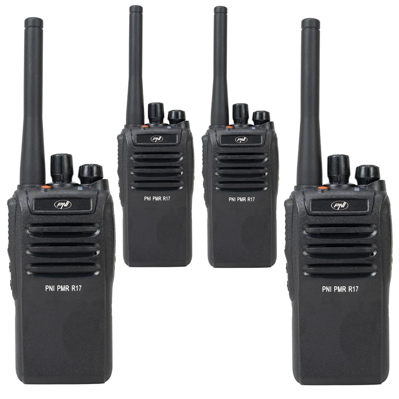 Kit of 4 portable radio stations PNI PMR R17 446MHz, 0.5W, 16 PMR channels and 50 CTCSS and 104 DCS tones, programmable, Li-Ion 2200 mAh, IP68