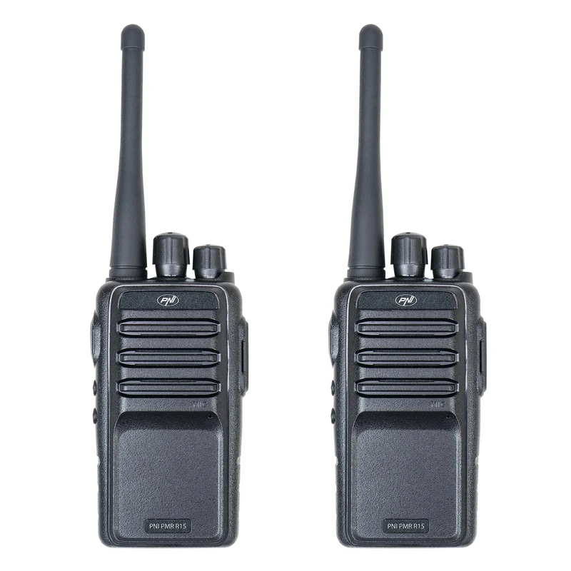 Kit of 2 portable radio stations PNI PMR R15 0.5W, 16 programmable channels, 16 PMR and 50 CTCSS and 104 DCS tones, ASQ, TOT, monitor, programmable, 1200mAh battery