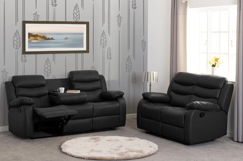 Seconique Roma 3+2 Recliner Suite in Black Faux Leather