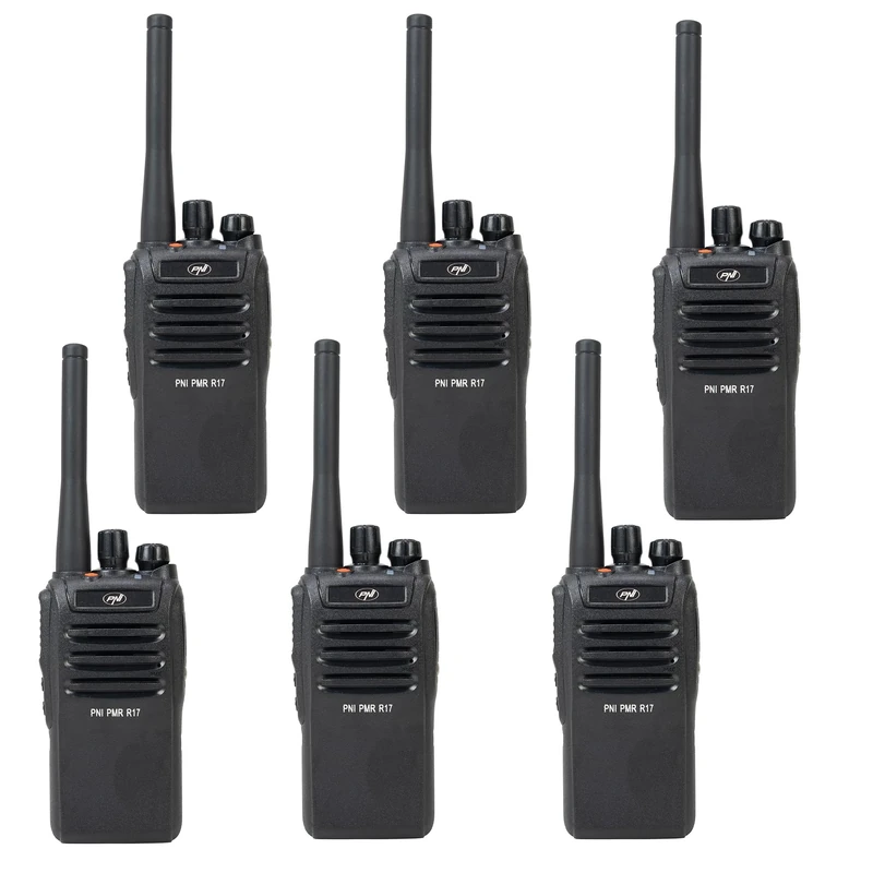 Kit of 6 portable radio stations PNI PMR R17 446MHz, 0.5W, 16 PMR channels and 50 CTCSS and 104 DCS tones, programmable, Li-Ion 2200 mAh, IP68