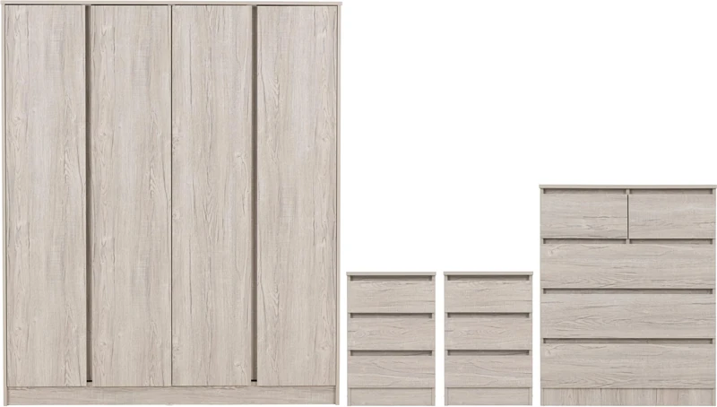 Seconique Malvern 4 Door Wardrobe Bedroom Set in Urban Snow