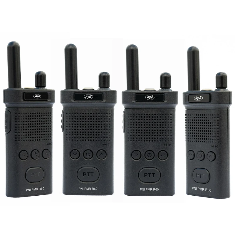 Kit of 4 portable radio stations PNI PMR R60 446MHz, 0.5W, 16 programmable channels, 16 PMR and 50 CTCSS and 104 DCS tones, Scan, key lock, SOS, Monitor, 1200mAh battery