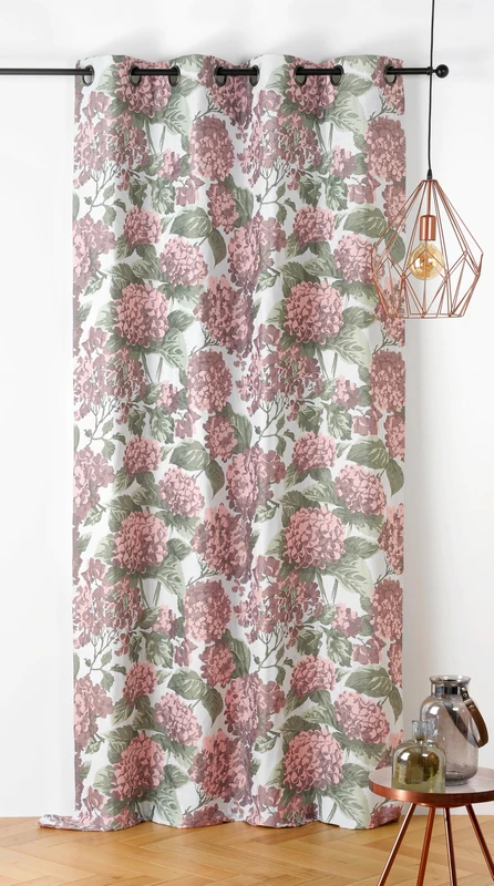 Linder Floral/Nature Style Curtain with Rifle Cannon Eyelets - Duck Egg Pink and White - Dimensions 140 x 240 cm - 87% Polyester 12% Cotton 1% Other Fibres - Hydrangea Collection