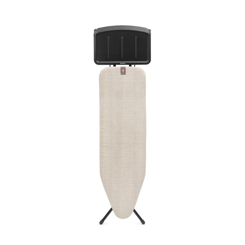 Brabantia Ironing Board B, 124x38cm - Denim Grey | 100% Fairtrade Cotton | For Steam Generator Irons | Large Metal Steam Unit Holder | Stable & Anti-Wobble FramE | Foldable with Adjustable Height