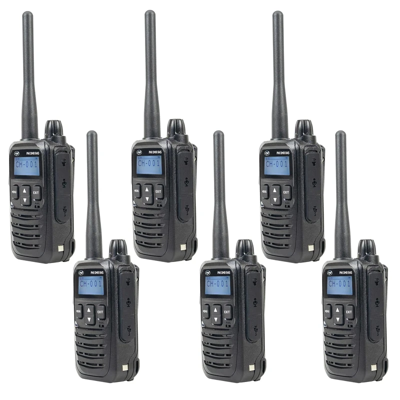 Kit of 6 portable radio stations PNI DMR R45, digital and analog, 446MHz, 16 digital channels and 99 analog channels, voice recording function, 2000mAh Li-Ion battery