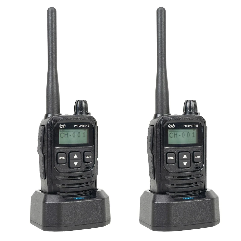 Kit of 2 portable radio stations PNI DMR R45, digital and analog, 446MHz, 16 digital channels and 99 analog channels, voice recording function, 2000mAh Li-Ion battery