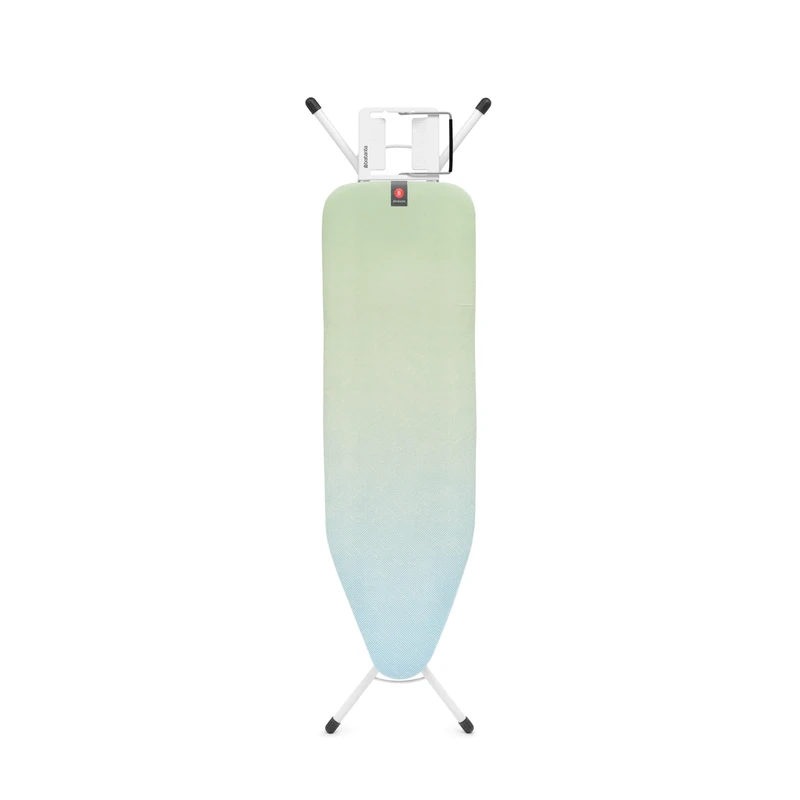 Brabantia Ironing Board B, 124x38cm - Soothing Sea | 100% Fairtrade Cotton | Compact & Stable Design | Adjustable Height & Steam Iron Rest | Child & Transport Locks