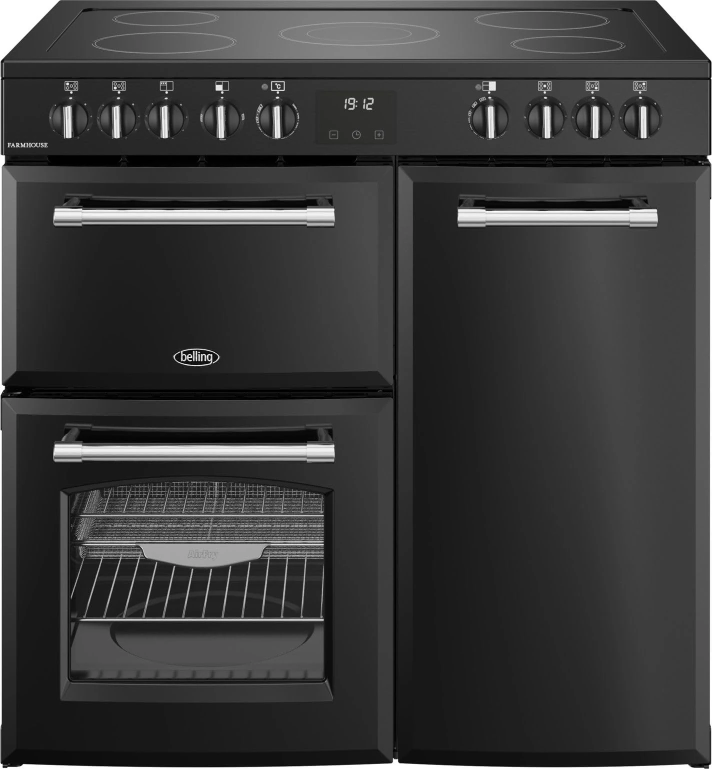 Belling Farmhouse 90E 90cm Electric Range Cooker with Ceramic Hob - Black - A/A Rated