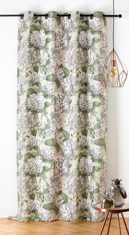 Linder Floral/Nature Style Curtain with Rifle Cannon Eyelets Beige and White Dimensions 140 x 240 cm 87% Polyester 12% Cotton 1% Other Fibres Hydrangea Collection - Image 1
