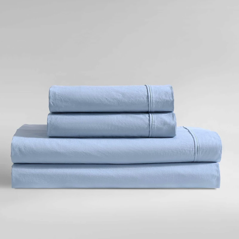 Calvin Klein - King Bed Sheets, Relaxed Garment Washed Cotton Percale Bedding Set with Matching Pillowcases, Deep Pockets, Oeko-TEX Certified (Washed Percale Blue, King) - Image 1