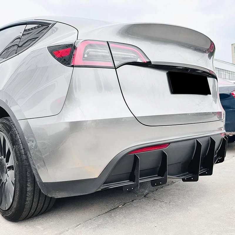 AutoStyle Rear bumper blades (Diffusor) compatible with Tesla Model Y 2019- (Glossy Black ABS)