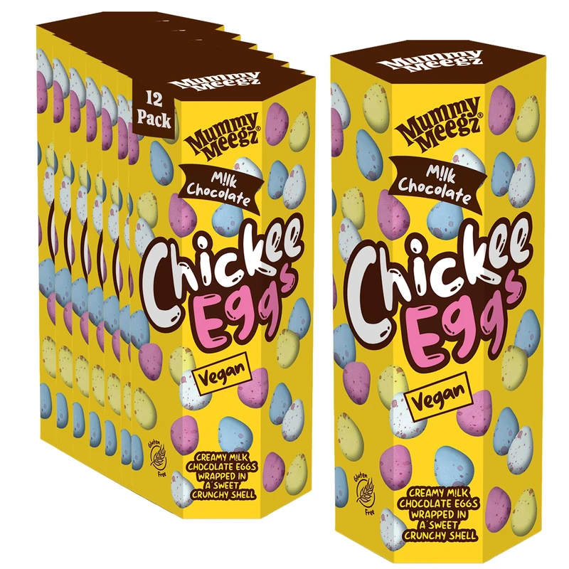 Mummy Meegz Chickee Eggs Case Pack of 8 Gift Tubes (170g Each) - Vegan Chocolate Eggs, Gift-Ready Chocolate Tubes for Sharing. No Palm Oil