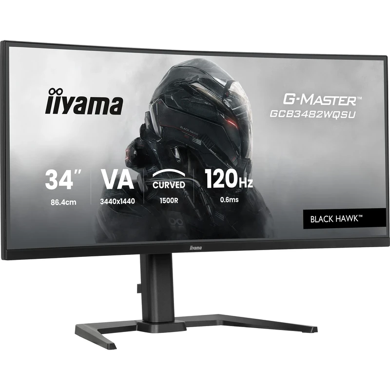 iiyama G-Master GCB3482WQSU-B1 34 inch 120Hz Curved UWQHD, 0.6ms (MPRT) VA LCD with Adaptive Sync/FreeSync Premium, 3440x1440, 2 x HDMI, 1 x DisplayPort, 2 x USB-C (7.5W), Height Adjustable Stand