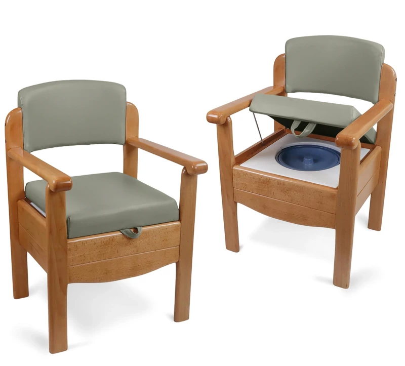 Aidapt Luxury Wooden Commode Chair – Discreet Bedside Toilet with Concealed Commode Pan, Padded Seat & Backrest, Portable Toilet Aid for Elderly, Homecare & Nursing Homes, Modern Pebble Grey Design