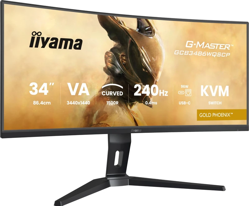 iiyama G-Master GCB3486WQSCP-B1 34 inch 240Hz Curved UWQHD, 0.4ms, FreeSync Premium, 3440x1440, 2x HDMI (2.1), 1x DP, 1x Type-C (Dock 95W PD), KVM, 2 x USB 3.2, 1 x USB-C, Height Adjustable Stand