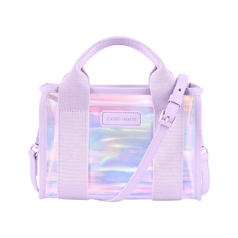Case-Mate Soap Bubble Micro Tote Bag for Women - Iridescent Mini Purse with Jacquard Crossbody Strap - Small Handbag - Water-Resistant Clear Tote Bag for Keys, Phone, Wallet and Sunglasses