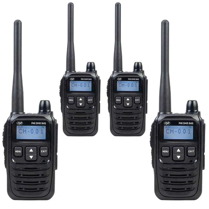 Kit of 4 portable radio stations PNI DMR R45, digital and analog, 446MHz, 16 digital channels and 99 analog channels, voice recording function, 2000mAh Li-Ion battery