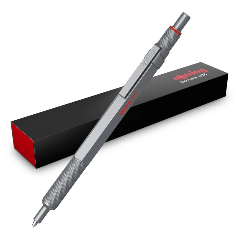 rOtring 600 Gel Pen | 0.55 mm | Black Ink | Silver Metal Body Pen | Non-Slip Knurled Grip & Hexagonal Barrel | Refillable - Image 1