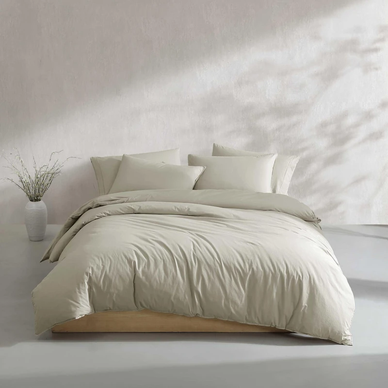 Calvin Klein - Queen Duvet Cover Set, Relaxed Garment Washed Cotton Percale Bedding with Shams, Button & Corner Tie Closure, Oeko-Tex Certified (Modern Cotton Washed Percale Green) - Image 1