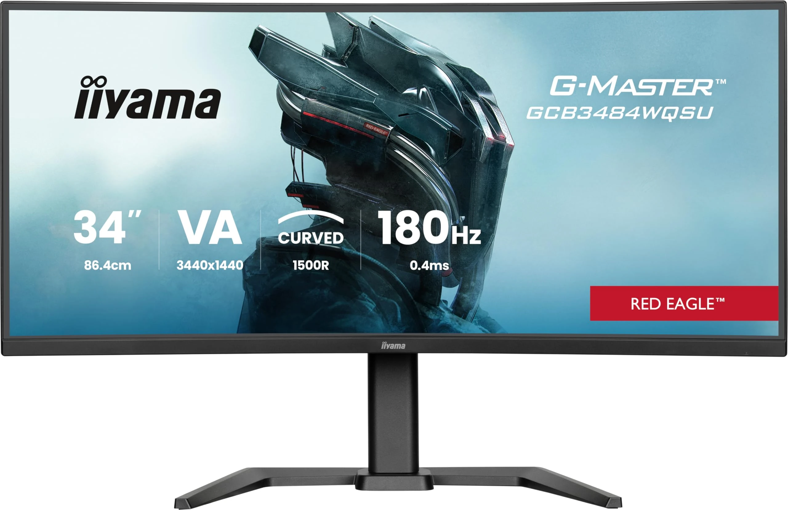 iiyama G-Master GCB3484WQSU-B1 34 inch 180Hz Curved UWQHD, 0.4ms, FreeSync Premium, 3440x1440, 2 x HDMI, 1 x DisplayPort, 2 x USB 3.2, 2 x USB-C (7.5W), Height Adjustable Stand