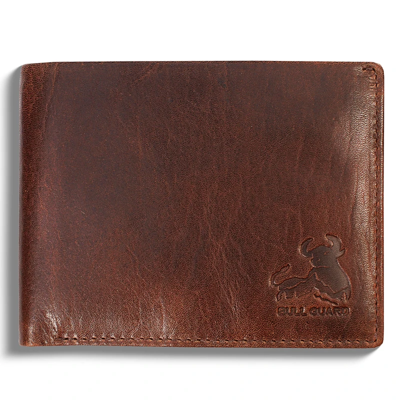 RFID Bifold Leather Wallet For Men with Flip Up ID in Vintage Buffalo Brown, Wild Grizzly Brown, Bifold Wallet