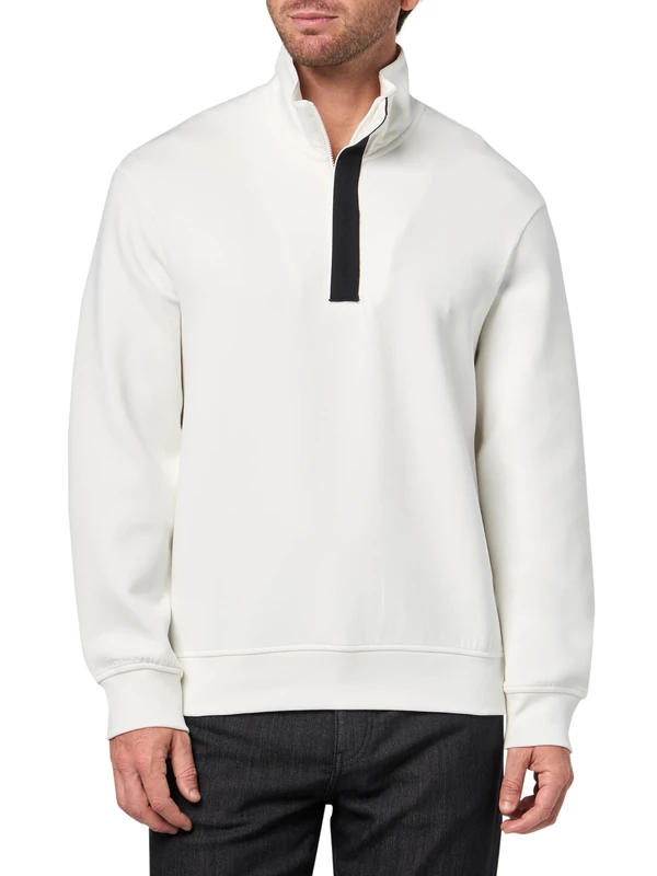 Armani Exchange Men's Essential, Long Sleeve Half Loged Zip Sweatshirt, Off White, XXL, off white, XXL