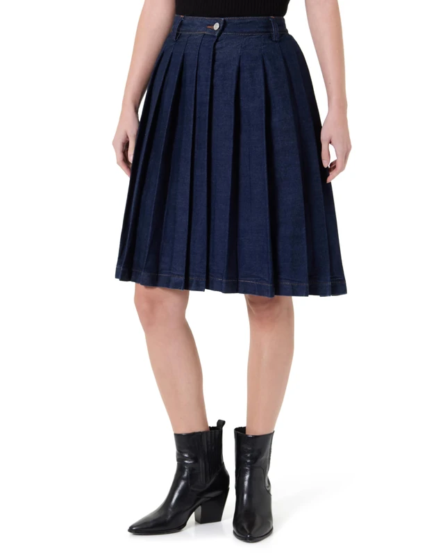 7 For All Mankind Pleated Midi Skirt Franklin, Dark Blue, 26W